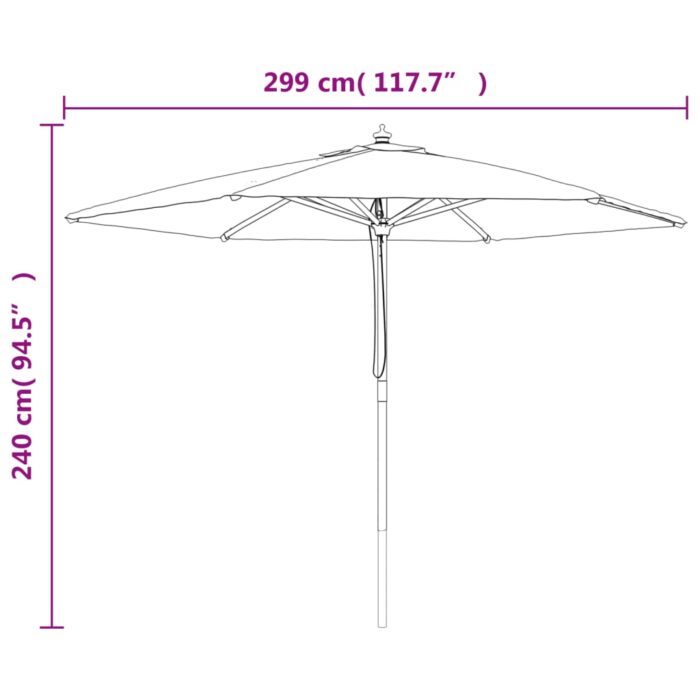 Parasol de jardin avec mât en bois vert 299x240 cm – Image 6