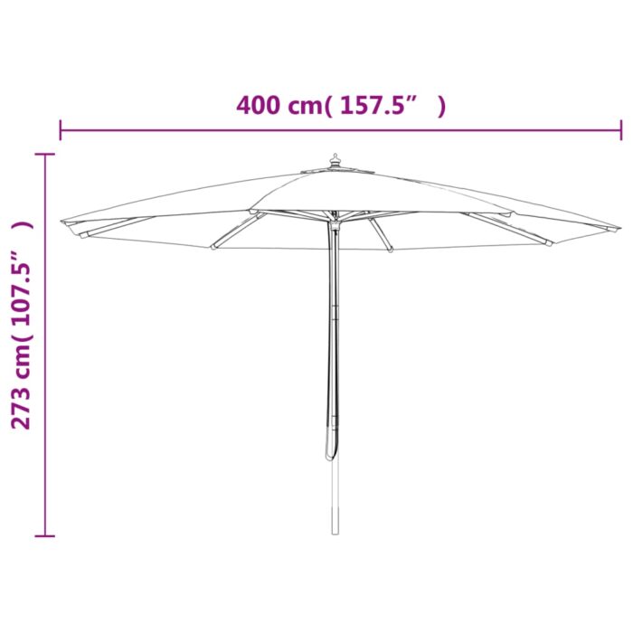 Parasol de jardin avec mât en bois noir 400x273 cm – Image 6