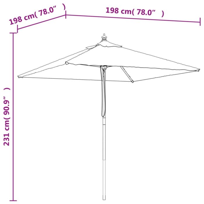 Parasol de jardin avec mât en bois anthracite 198x198x231 cm – Image 5