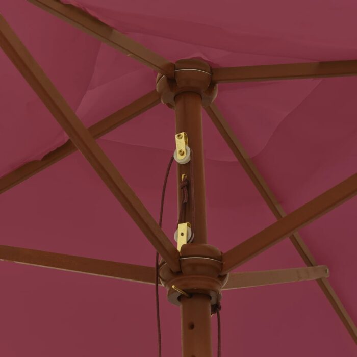 Parasol de jardin avec mât en bois rouge bordeaux 198x198x231cm – Image 3