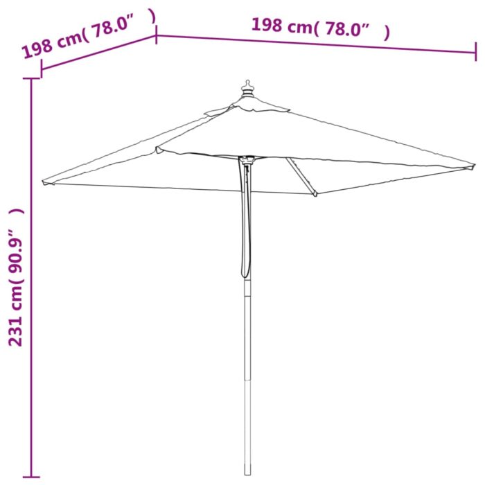 Parasol de jardin avec mât en bois rouge bordeaux 198x198x231cm – Image 5