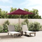Parasol de jardin avec mât en bois rouge bordeaux 198x198x231cm