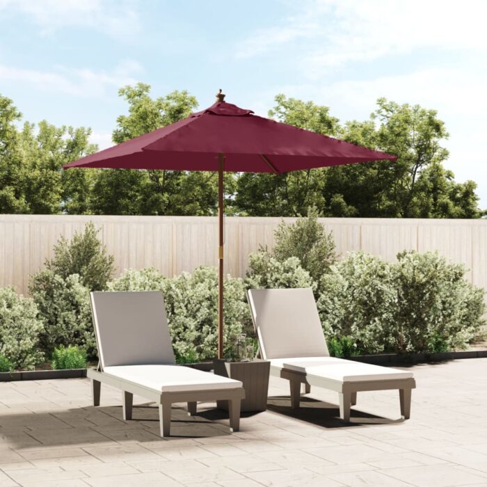 Parasol de jardin avec mât en bois rouge bordeaux 198x198x231cm – Image 1