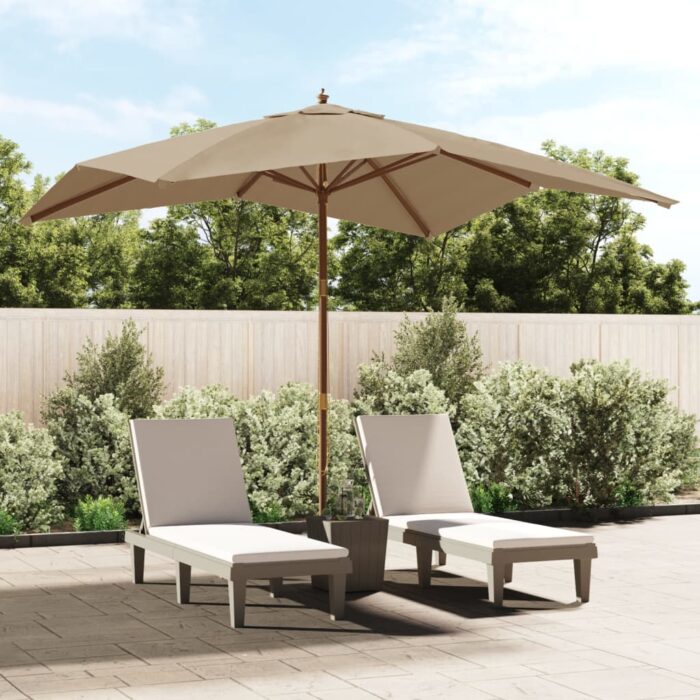 Parasol de jardin avec mât en bois taupe 300x300x273 cm – Image 1