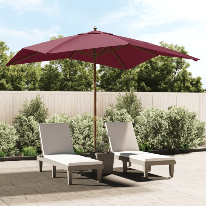 Parasol de jardin avec mât en bois rouge bordeaux 300x300x273cm – Image 1