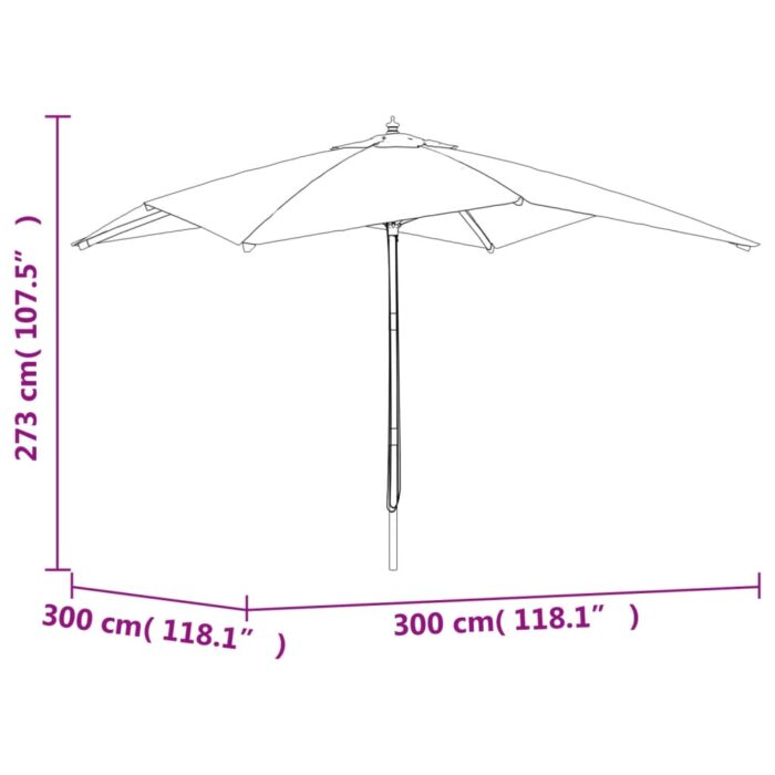 Parasol de jardin avec mât en bois bleu azuré 300x300x273 cm – Image 5