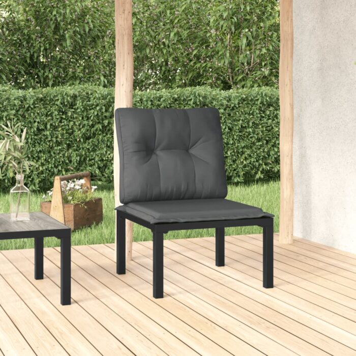 Chaise de jardin avec coussins noir/gris résine tressée – Image 1