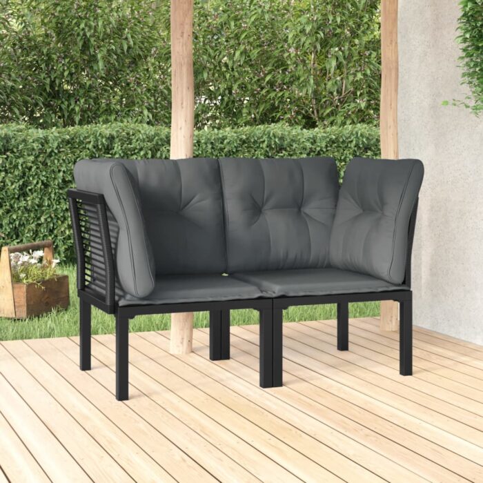 Chaises d'angle de jardin avec coussins lot de 2 noir/gris – Image 1