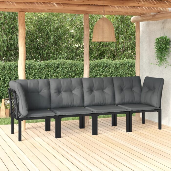 Salon de jardin 4 pcs noir et gris résine tressée – Image 1