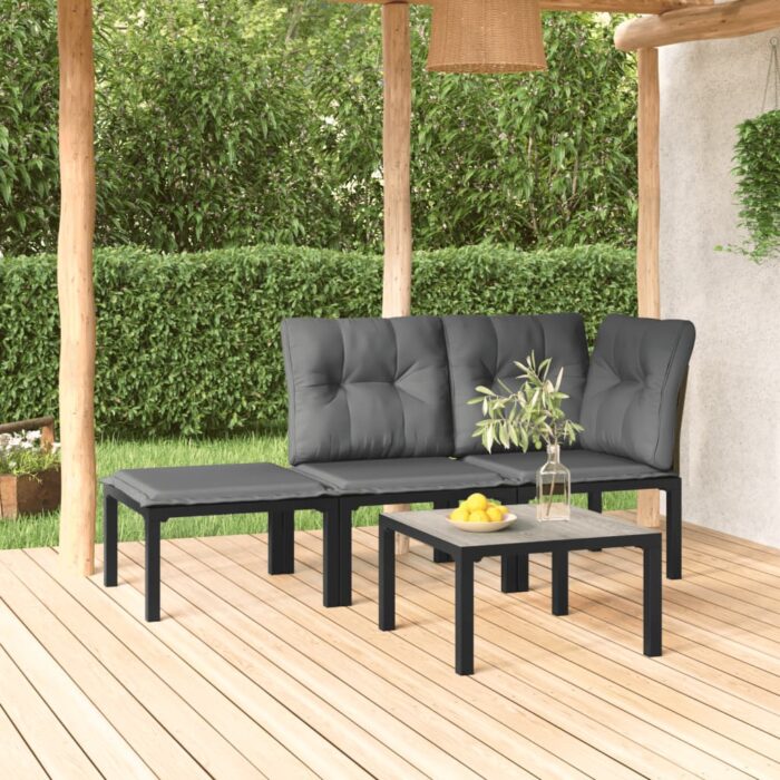 Salon de jardin 4 pcs noir et gris résine tressée – Image 1