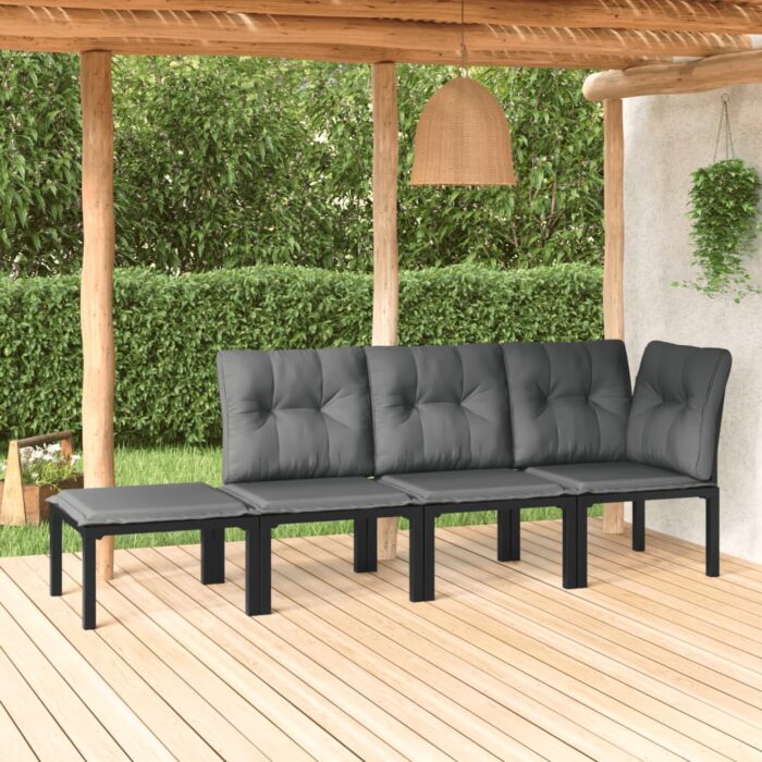 Salon de jardin 4 pcs noir et gris résine tressée – Image 1