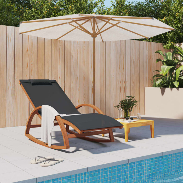 Chaise à bascule textilène gris et bois de peuplier massif – Image 1
