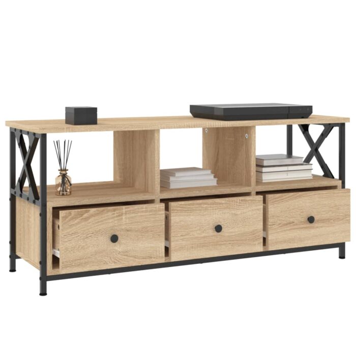 Meuble TV chêne sonoma 102x33x45 cm bois d'ingénierie et fer – Image 2