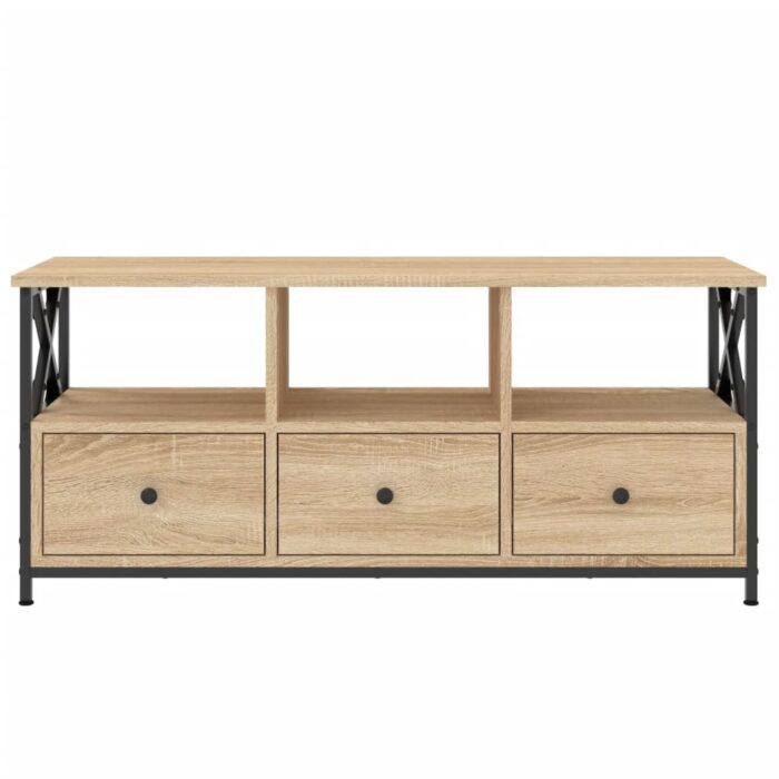 Meuble TV chêne sonoma 102x33x45 cm bois d'ingénierie et fer – Image 3