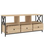 Meuble TV chêne sonoma 102x33x45 cm bois d'ingénierie et fer – Image 4