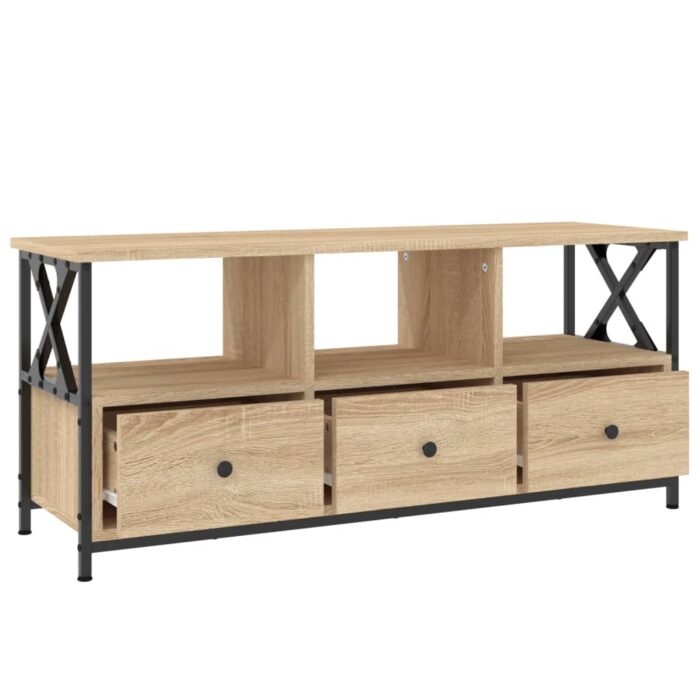 Meuble TV chêne sonoma 102x33x45 cm bois d'ingénierie et fer – Image 4