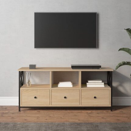 Meuble TV chêne sonoma 102x33x45 cm bois d'ingénierie et fer