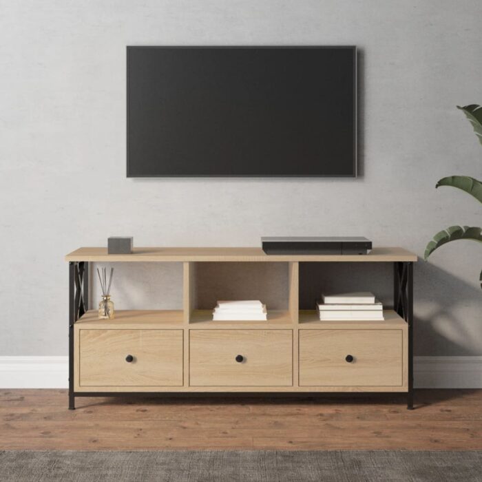 Meuble TV chêne sonoma 102x33x45 cm bois d'ingénierie et fer – Image 1