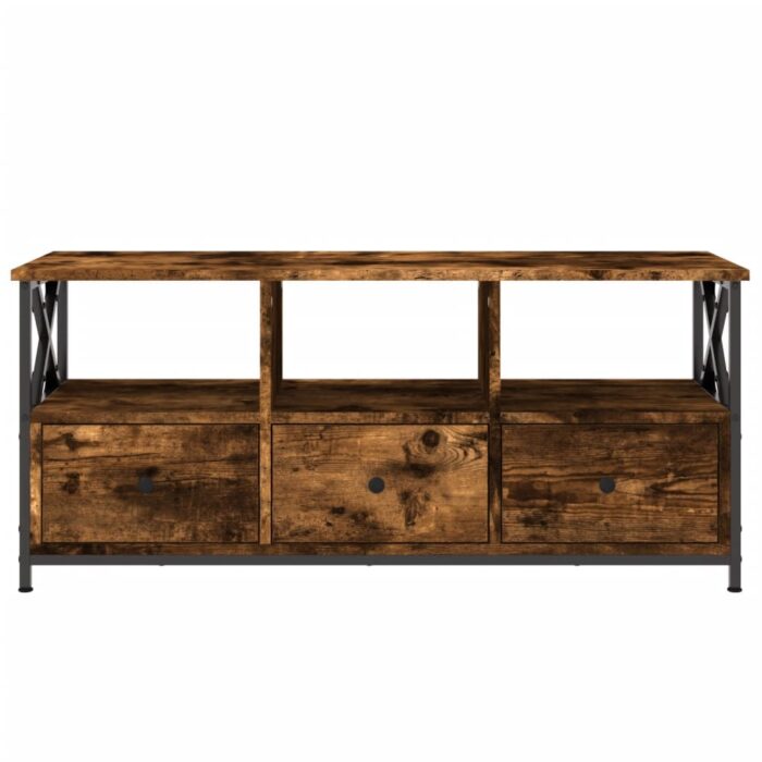 Meuble TV chêne fumé 102x33x45 cm bois d'ingénierie et fer – Image 3