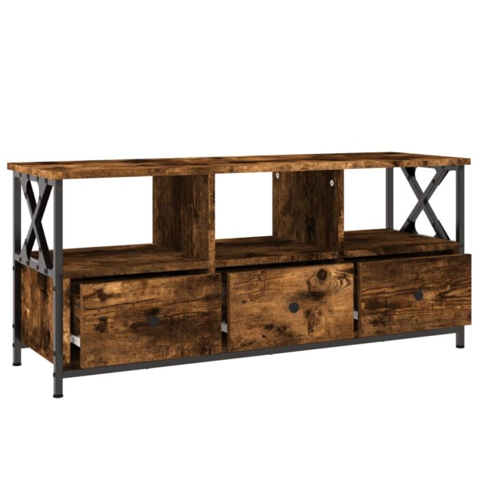 Meuble TV chêne fumé 102x33x45 cm bois d'ingénierie et fer – Image 4