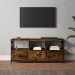 Meuble TV chêne fumé 102x33x45 cm bois d'ingénierie et fer