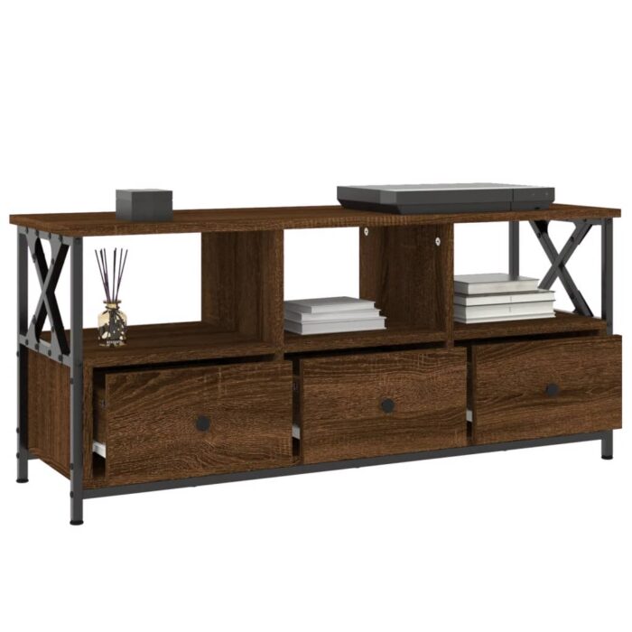 Meuble TV chêne marron 102x33x45 cm bois d'ingénierie et fer – Image 2