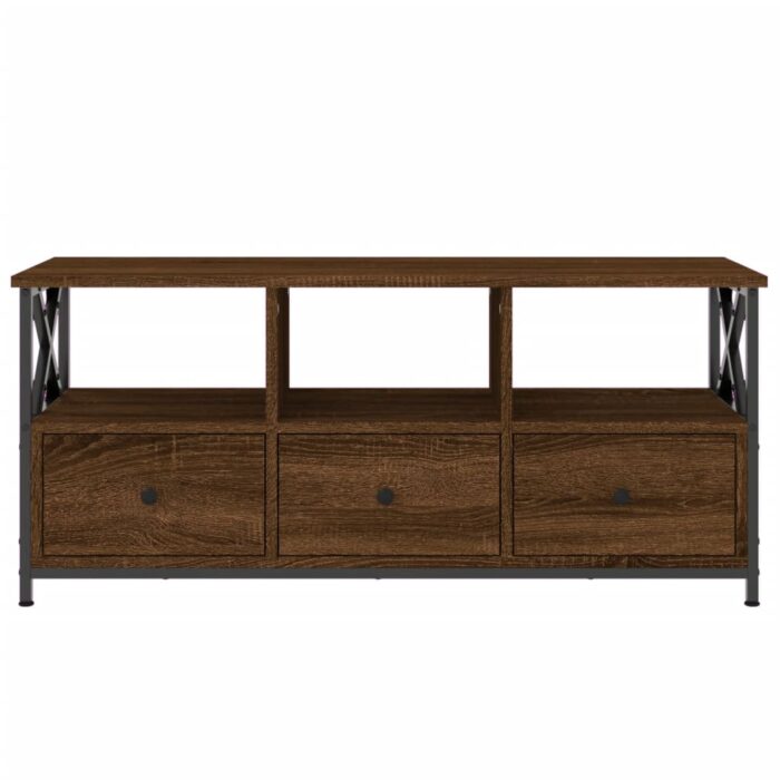 Meuble TV chêne marron 102x33x45 cm bois d'ingénierie et fer – Image 3