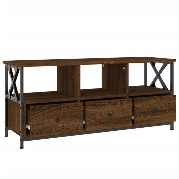 Meuble TV chêne marron 102x33x45 cm bois d'ingénierie et fer – Image 4