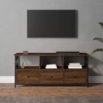 Meuble TV chêne marron 102x33x45 cm bois d'ingénierie et fer