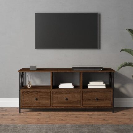 Meuble TV chêne marron 102x33x45 cm bois d'ingénierie et fer