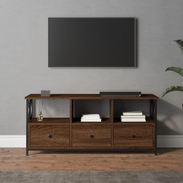 Meuble TV chêne marron 102x33x45 cm bois d'ingénierie et fer – Image 1