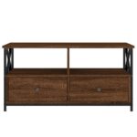Meuble TV chêne marron 90x33x45 cm bois d'ingénierie et fer – Image 3