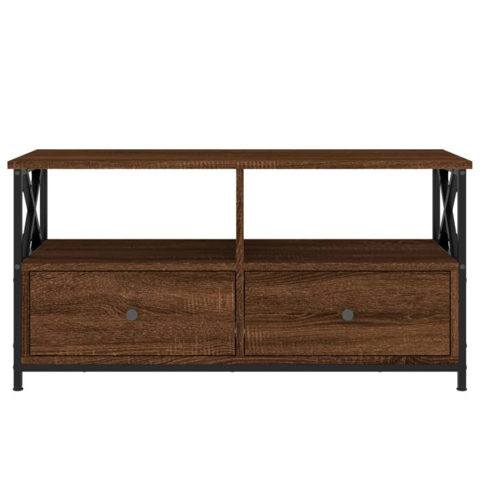 Meuble TV chêne marron 90x33x45 cm bois d'ingénierie et fer – Image 3