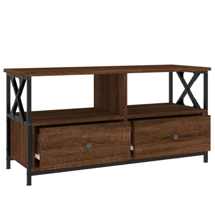 Meuble TV chêne marron 90x33x45 cm bois d'ingénierie et fer – Image 4