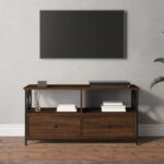 Meuble TV chêne marron 90x33x45 cm bois d'ingénierie et fer