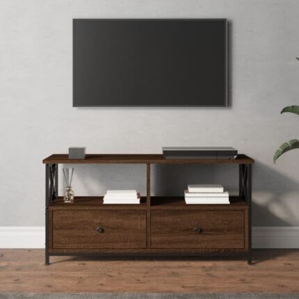 Meuble TV chêne marron 90x33x45 cm bois d'ingénierie et fer