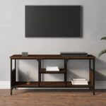 Meuble TV chêne marron 100x35x45 cm bois d'ingénierie et fer