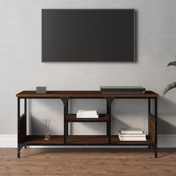 Meuble TV chêne marron 100x35x45 cm bois d'ingénierie et fer – Image 1