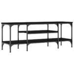 Meuble TV noir 121x35x45 cm bois d'ingénierie et fer – Image 4