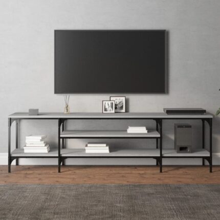 Meuble TV sonoma gris 161x35x45 cm bois d'ingénierie et fer