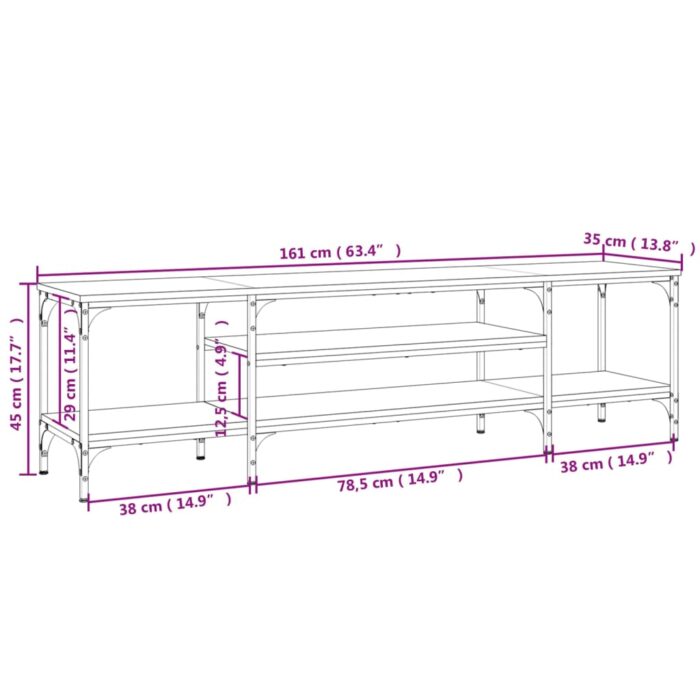 Meuble TV chêne marron 161x35x45 cm bois d'ingénierie et fer – Image 7