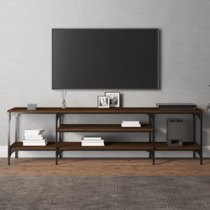 Meuble TV chêne marron 161x35x45 cm bois d'ingénierie et fer