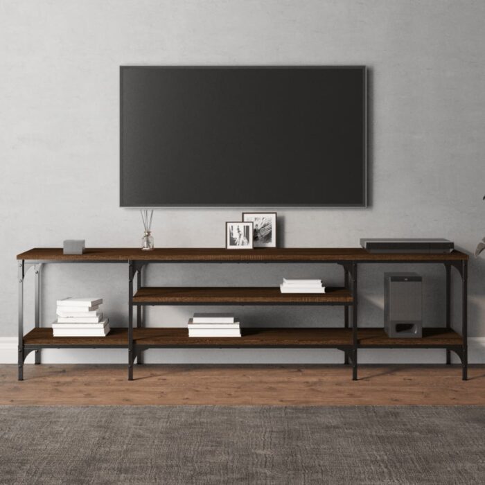 Meuble TV chêne marron 161x35x45 cm bois d'ingénierie et fer – Image 1