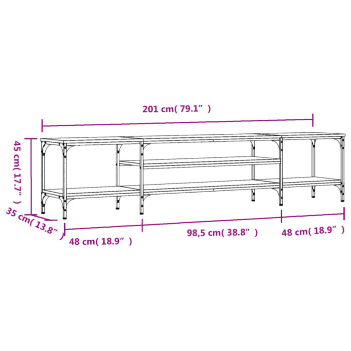 Meuble TV chêne sonoma 201x35x45 cm bois d'ingénierie et fer – Image 7