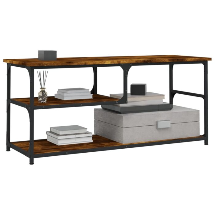 Meuble TV chêne fumé 103x38x46,5 cm bois d'ingénierie et acier – Image 2
