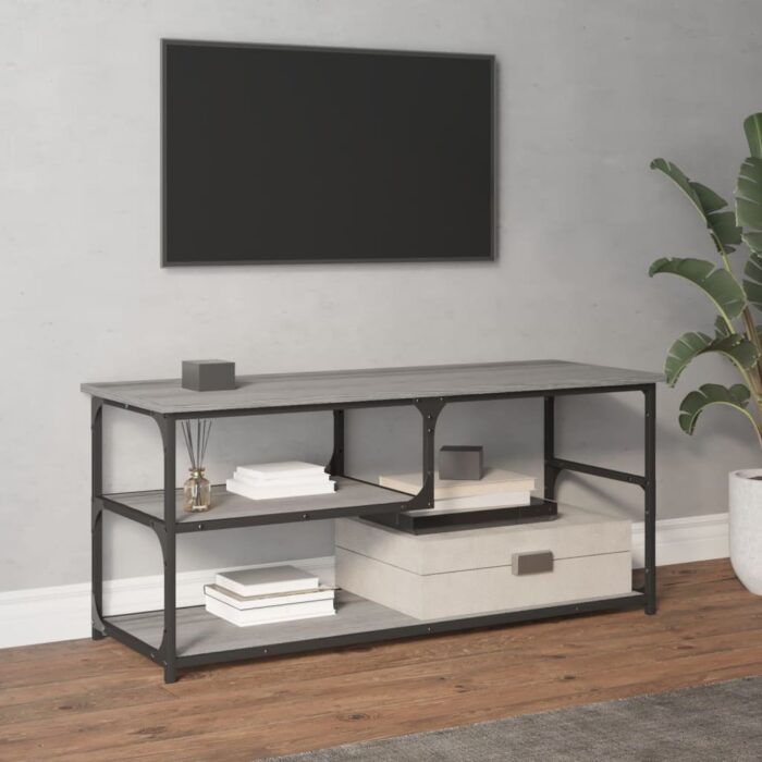 Meuble TV sonoma gris 103x38x46,5 cm bois d'ingénierie et acier – Image 1
