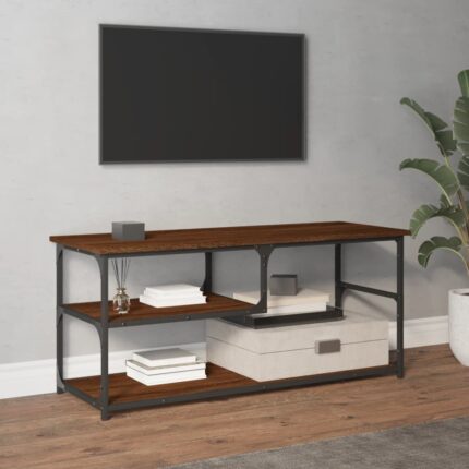 Meuble TV chêne marron 103x38x46,5cm bois d'ingénierie et acier