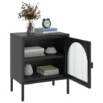Table de chevet noir 50x35x60 cm verre et acier – Image 2