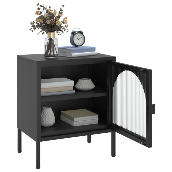 Table de chevet noir 50x35x60 cm verre et acier – Image 2