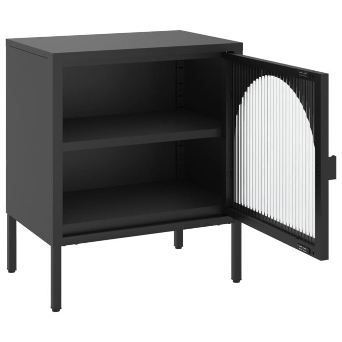 Table de chevet noir 50x35x60 cm verre et acier – Image 5